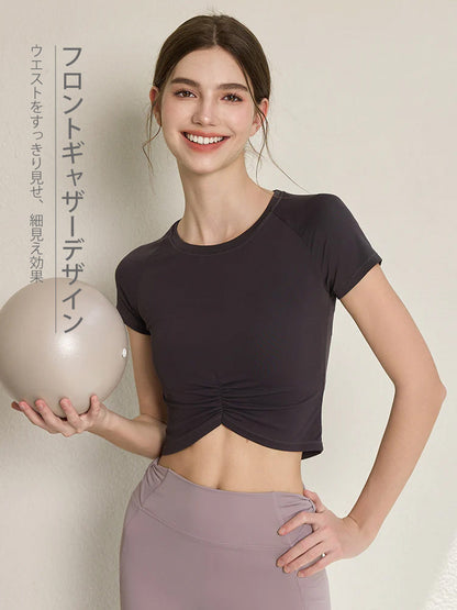 7A抗菌 フロントギャザー クロップドTシャツ
