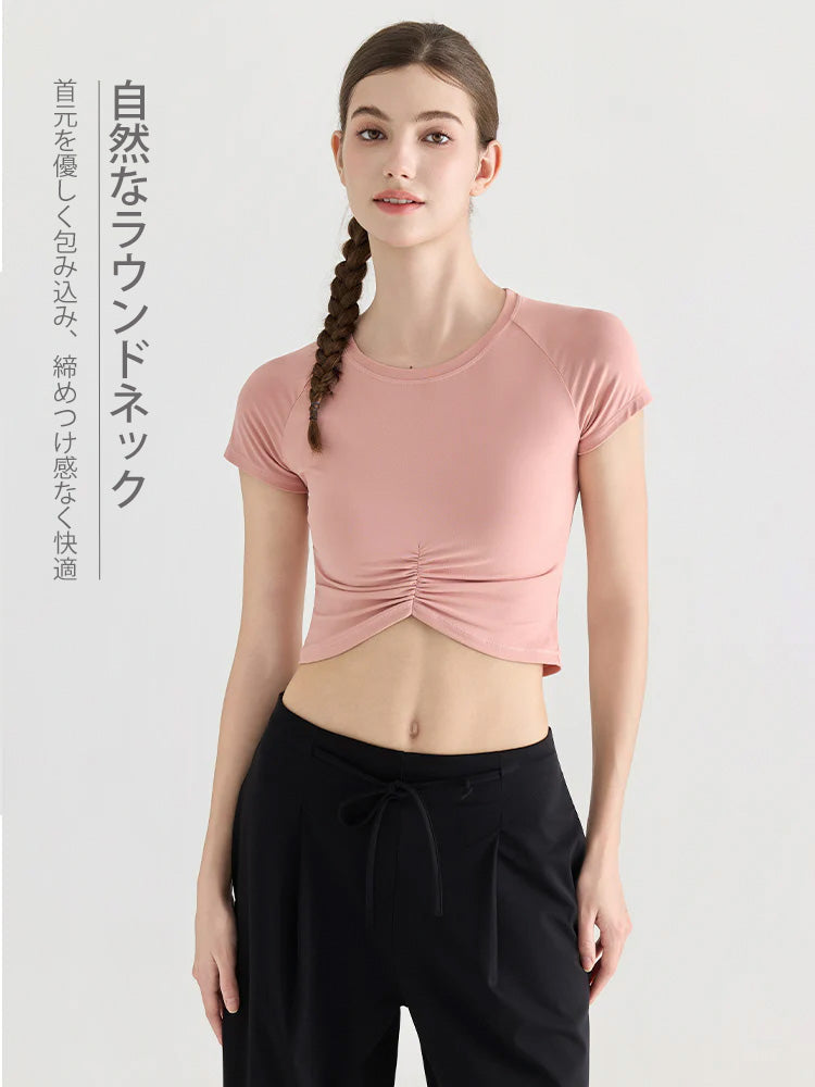 7A抗菌 フロントギャザー クロップドTシャツ