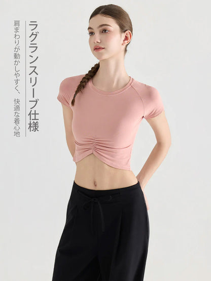 7A抗菌 フロントギャザー クロップドTシャツ