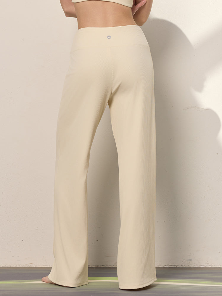 リブ 型崩れしにくい ストレートパンツ  隠しポケット付き