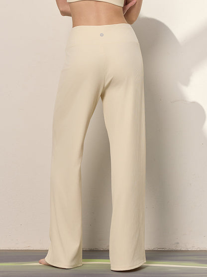 リブ 型崩れしにくい ストレートパンツ  隠しポケット付き
