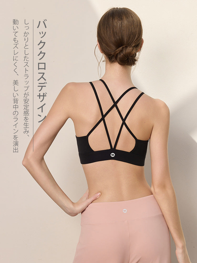 美背 薄手 Vネック パッド付き スポーツブラ