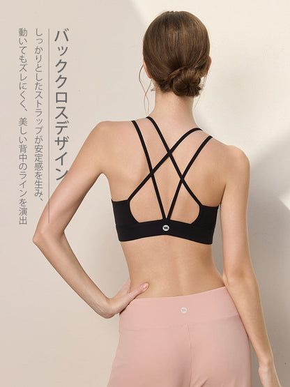 美背 薄手 Vネック パッド付き スポーツブラ