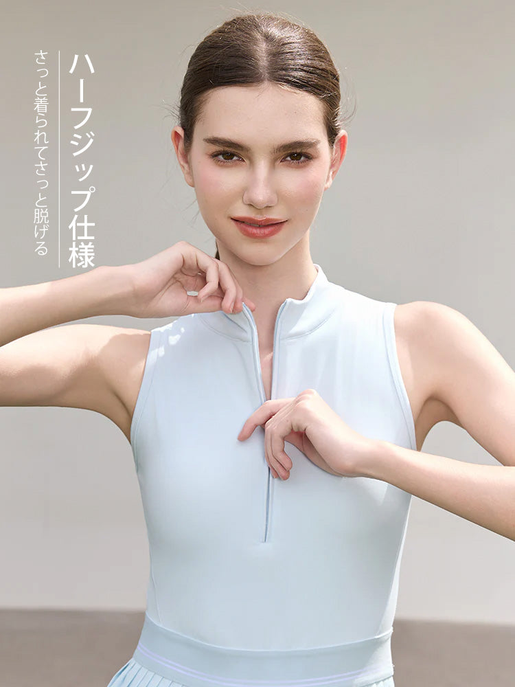 接触冷感 UVカット通気 プリーツ ワンピース パッド付き　