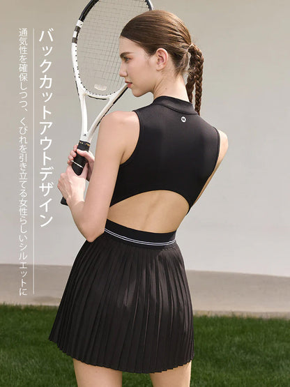 接触冷感 UVカット通気 プリーツ ワンピース パッド付き　