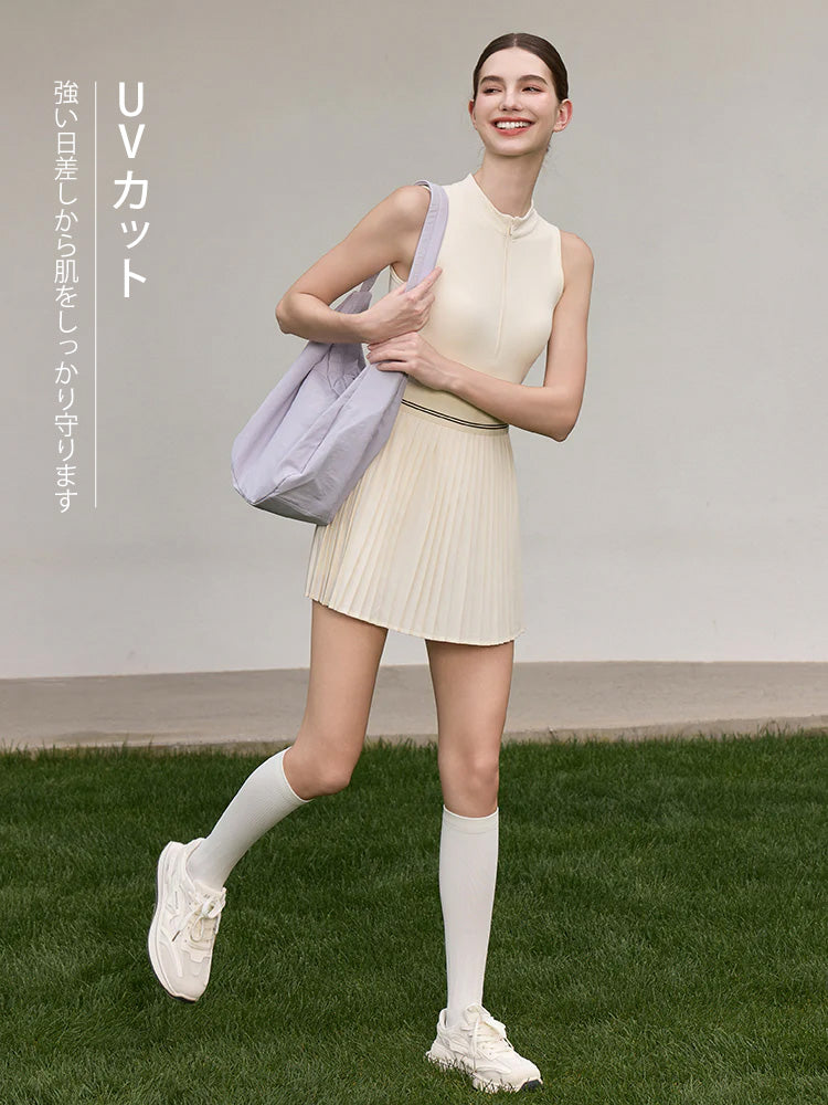 接触冷感 UVカット通気 プリーツ ワンピース パッド付き　