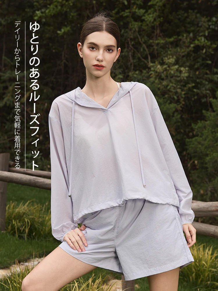 夏用 UVカット 軽量 ルーズフィット パーカー