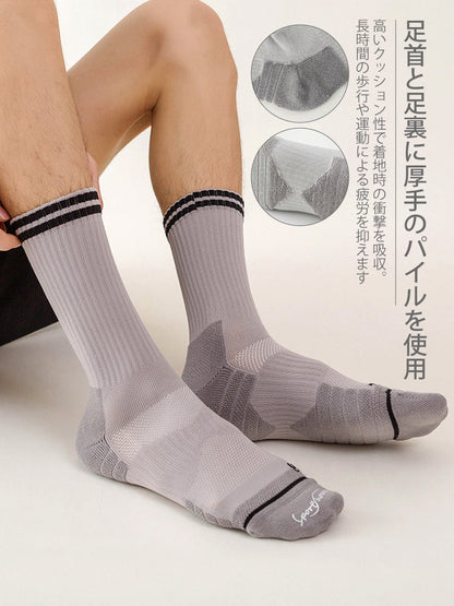 メンズ  スポーツ ダブルライン 普段使い クルーソックス