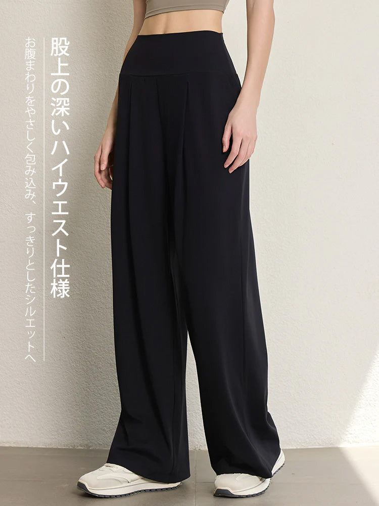 夏用 薄手 ハイウエスト ストレート ワイドパンツ