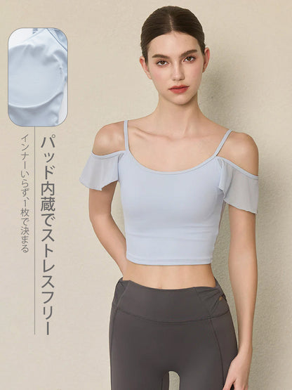 フリル オフショルダー パッド付き キャミソール