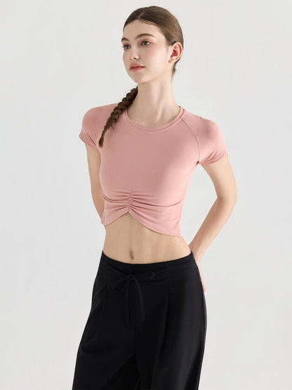 7A抗菌 フロントギャザー クロップドTシャツ