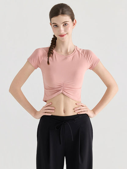 7A抗菌 フロントギャザー クロップドTシャツ