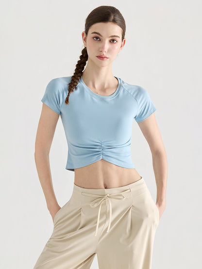 7A抗菌 フロントギャザー クロップドTシャツ