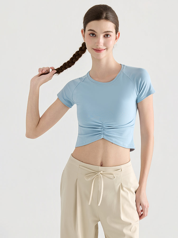7A抗菌 フロントギャザー クロップドTシャツ